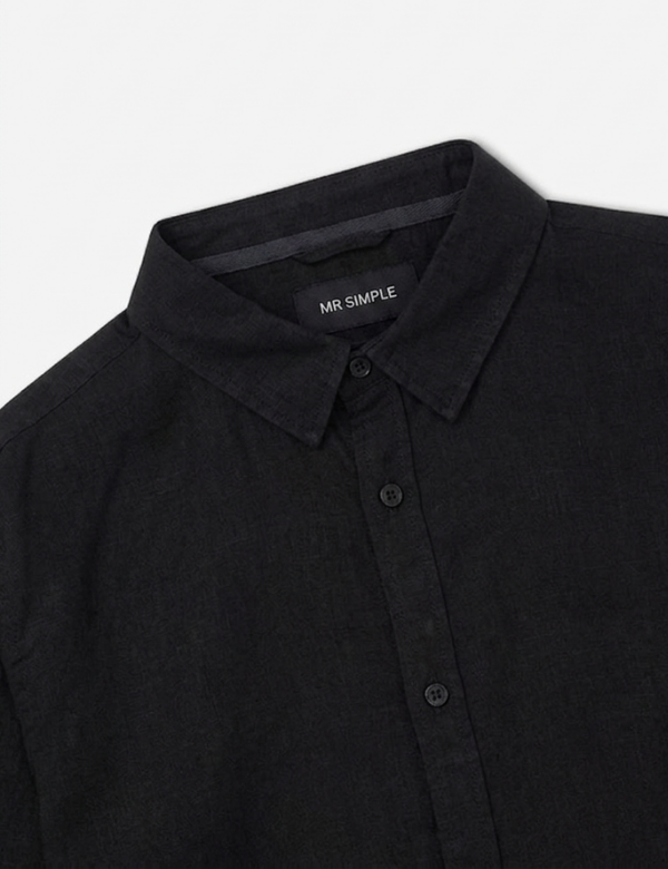 Linen Long Sleeve Shirt - Black