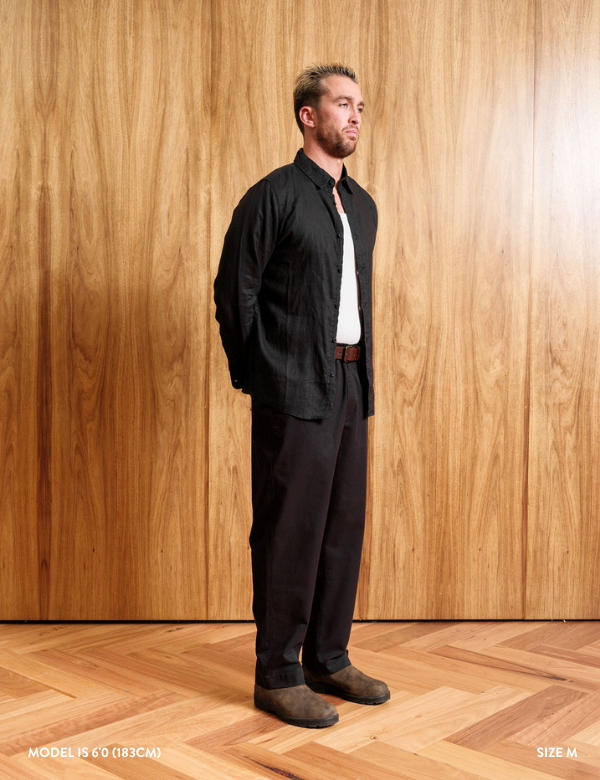 Linen Long Sleeve Shirt - Black