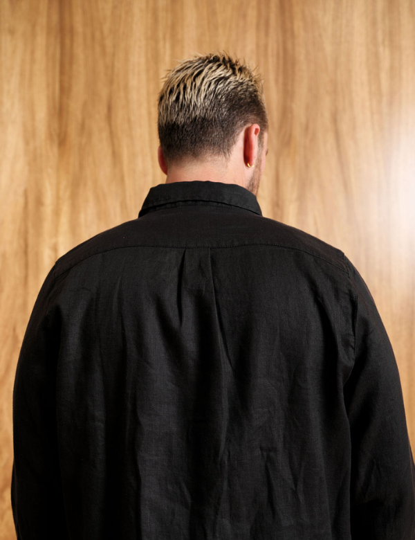 Linen Long Sleeve Shirt - Black