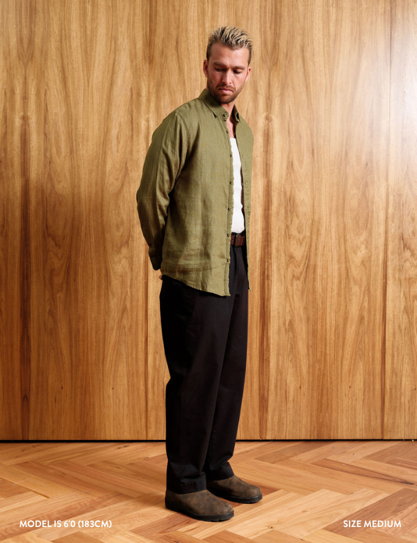 Linen Long Sleeve Shirt - Fatigue