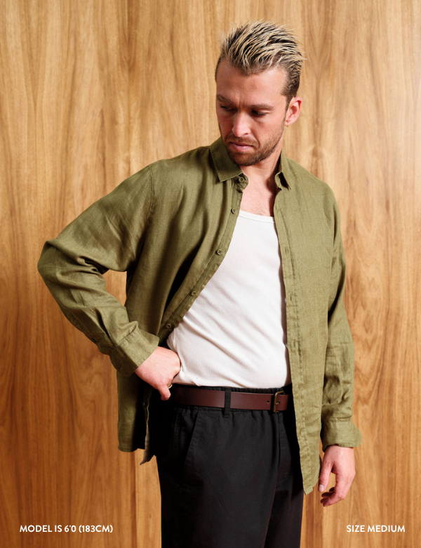 Linen Long Sleeve Shirt - Fatigue