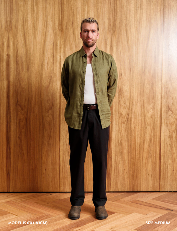 Linen Long Sleeve Shirt - Fatigue