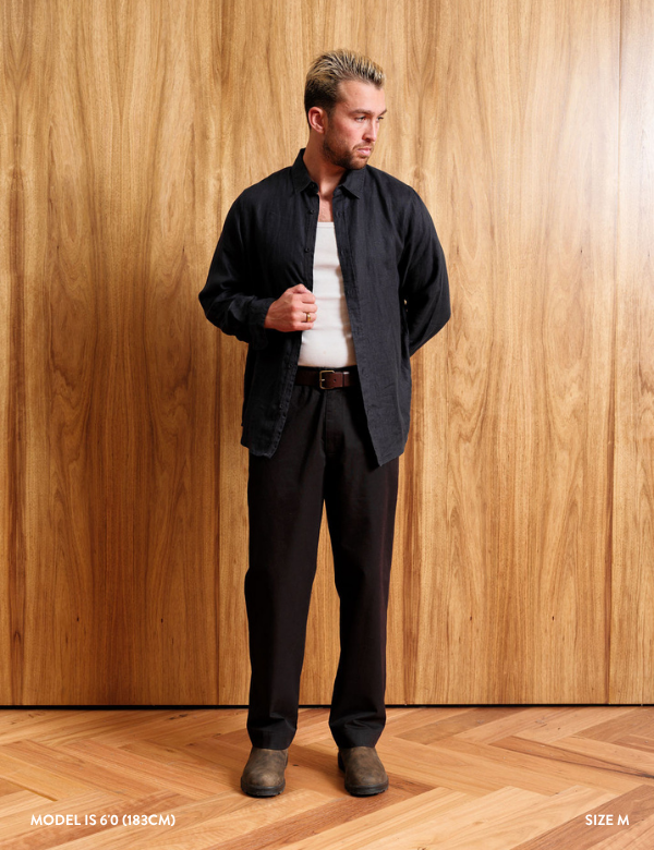 Linen Long Sleeve Shirt - Navy