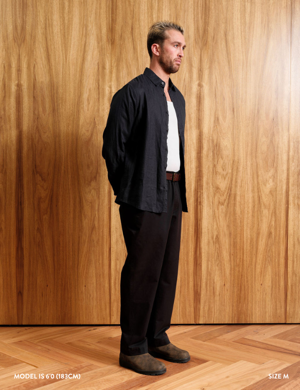Linen Long Sleeve Shirt - Navy