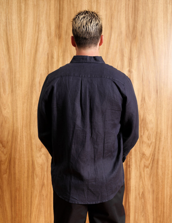 Linen Long Sleeve Shirt - Navy