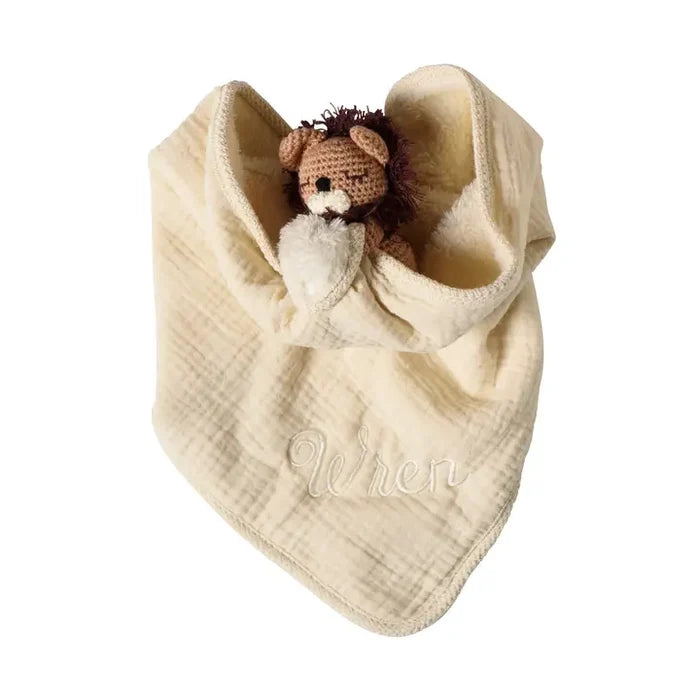 Lion Lovey w/ Crocheted Rattle