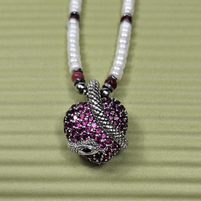 Love and Sedaction Baroque Freshwater Pearl Necklace with Heart and Snake