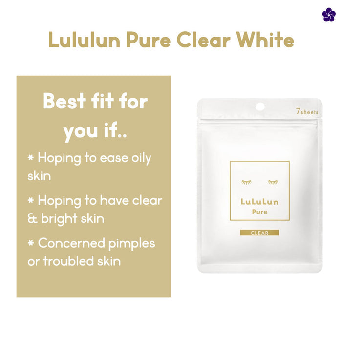 Lululun Pure Clear White Facial Sheet Mask. Murasaki Cosmetics. best skin type. Japanese face masks