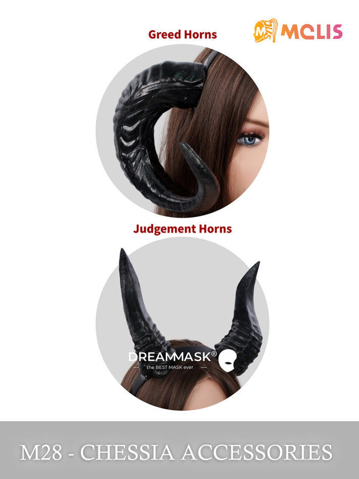 InTheMask by Moli's Chessia Accessories Demon Horns, black and red horn costume headpiece with intricate details.