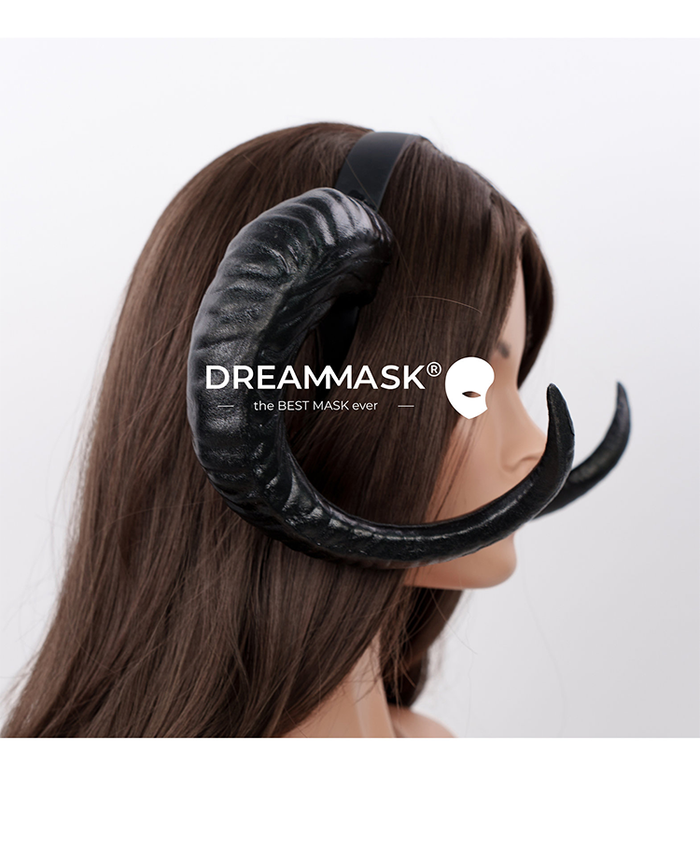 InTheMask by Moli's M28 Chessia Accessories Demon Horns featuring ram-style black demon horns for costumes or cosplay.