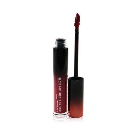 Four shades of M.A.C. LOVE ME Liquid Lipcolour displayed in a beauty product image.