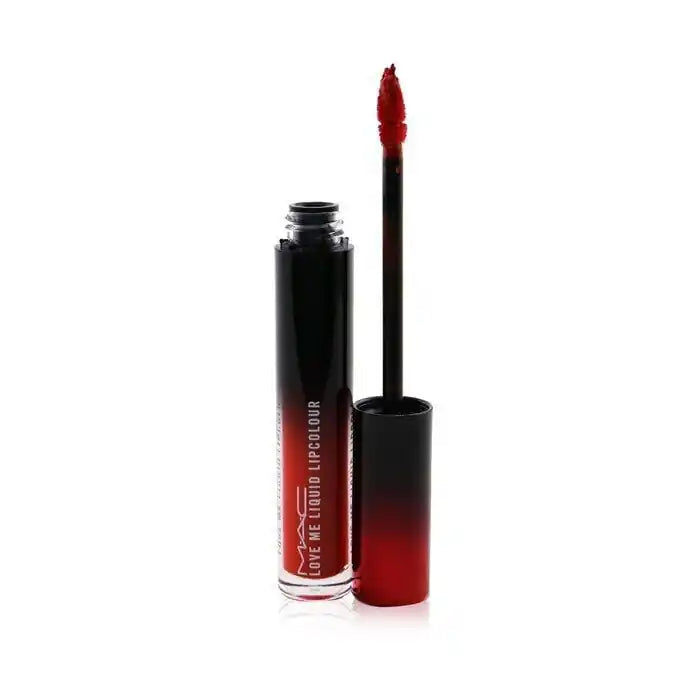 M.A.C. Love Me Liquid Lipcolour set with four shades, featuring vibrant and glossy liquid lipstick in a beauty product.