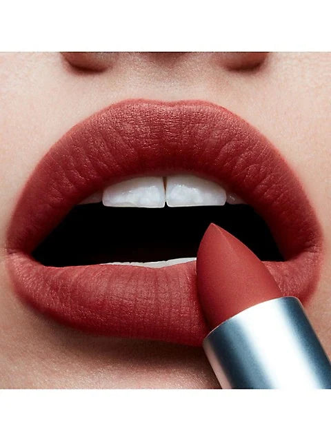 M.A.C Powder Kiss Lipstick in various shades, new in box, showcasing the sleek bullet packaging and vibrant lipstick colors.