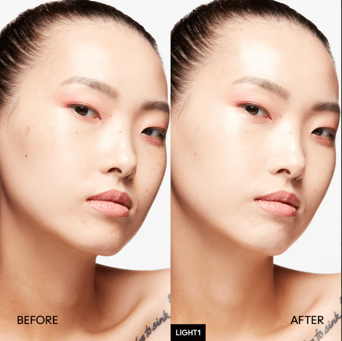 M·A·C Strobe Dewy Skin Tint in various shades, new in box, showcasing the product bottle with a reflective cap and sleek design.