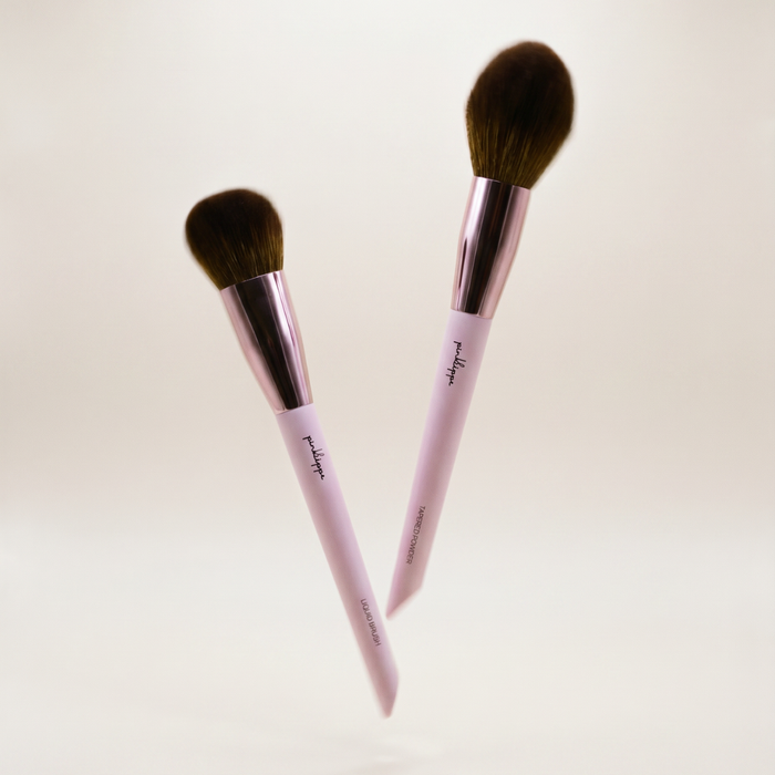 Pink Lipps Makeup Brush Set- Tapered Powder and Liquid Blush
