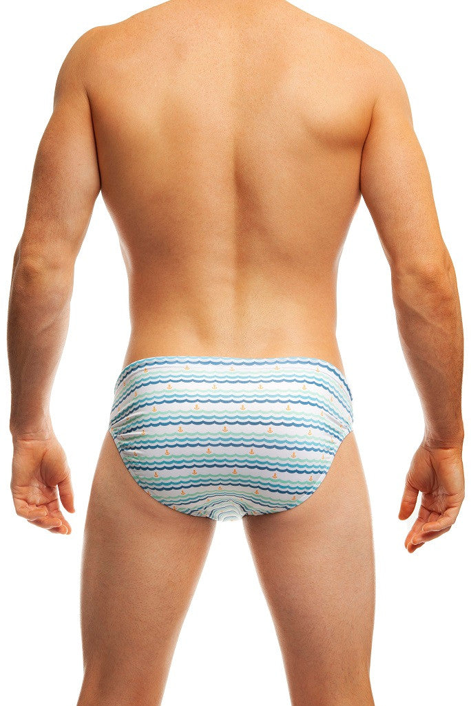 Man standing wearing a pair of Jack Adams white Marine Anchor (back view) on a white background.