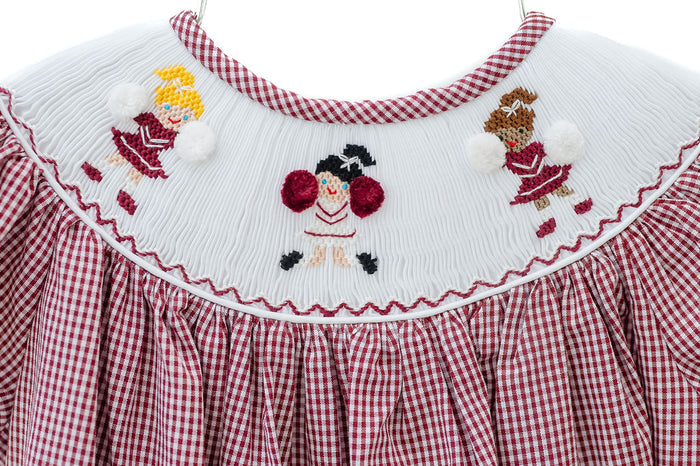 Smocked Maroon and White Cheerleader Outfits for Girls
