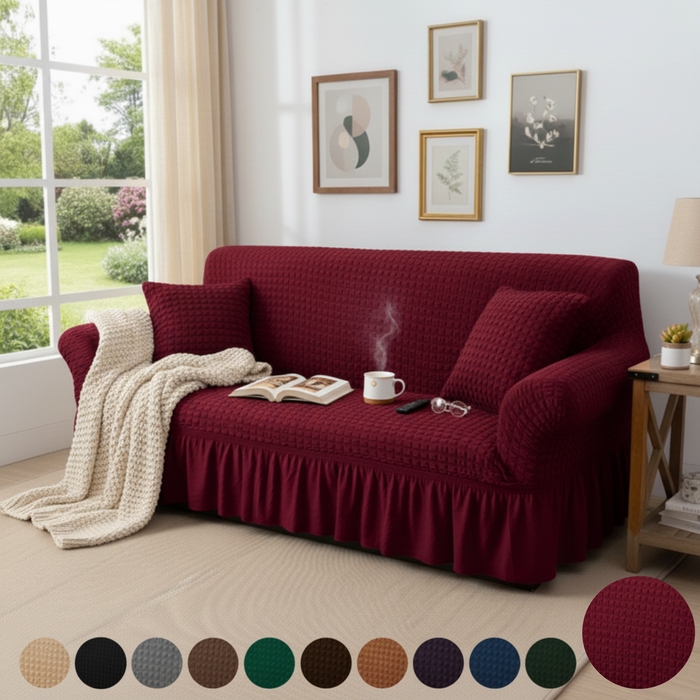 Maroon Fitted Bubble Sofa Cover