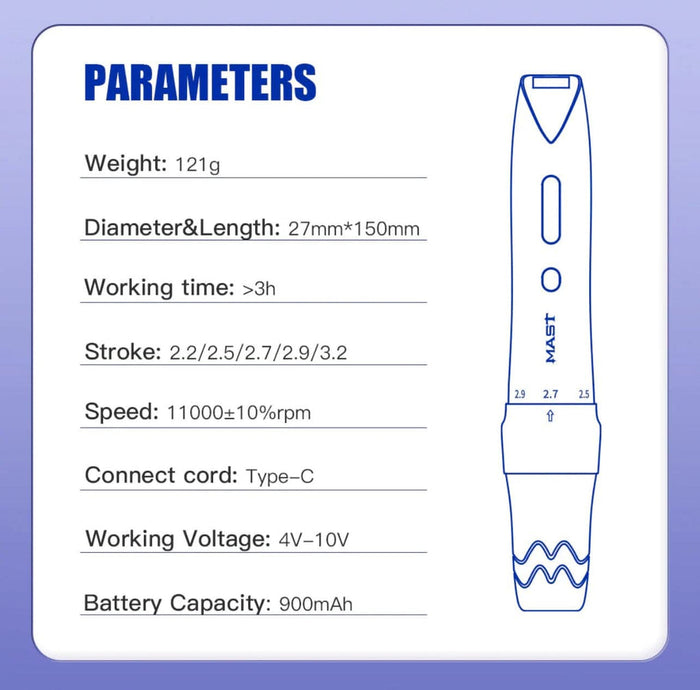 Close-up view of the Mast P60 Wireless Permanent Makeup Tattoo Machine's ergonomic design, highlighting its suitability for delicate lip shading with permanent makeup cartridges.