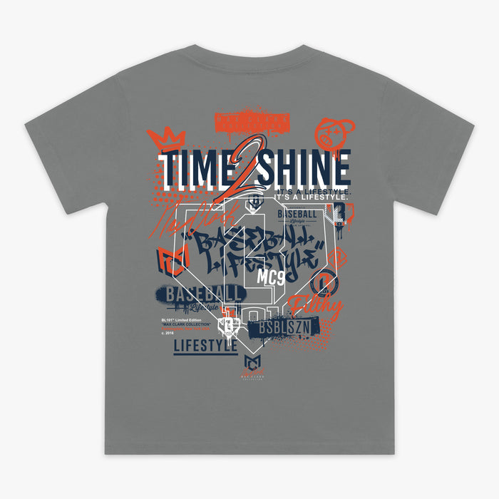 Gray Max Clark youth graphic tee — back view