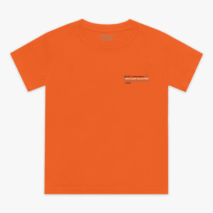 Orange Max Clark youth graphic tee — front view