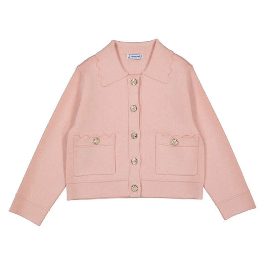 Mayoral Knit Jacket w/ Scallop Detail-Pink