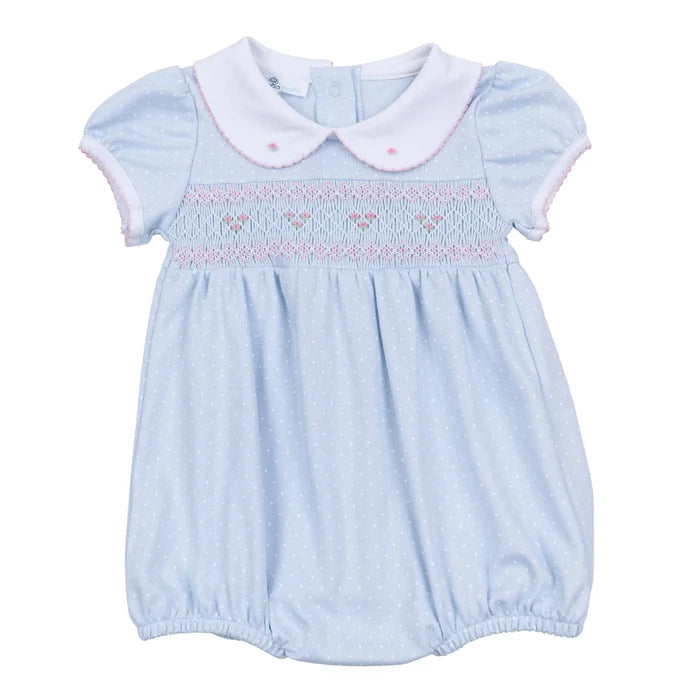 MB Piper's Classics Smocked Polka Dot Bubble-Lt. Blue