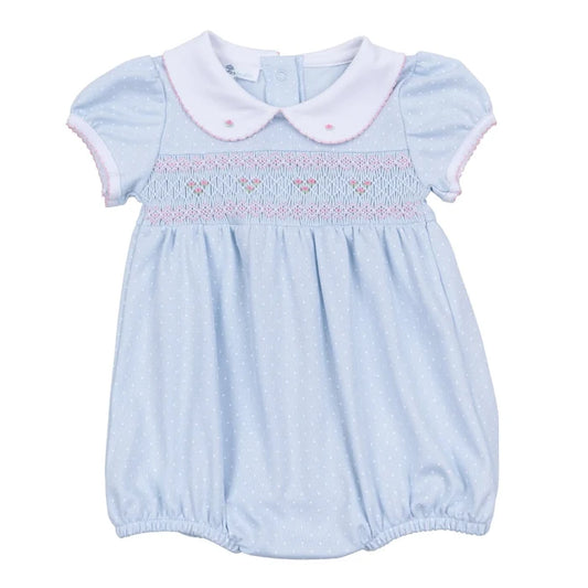 MB Piper's Classics Smocked Polka Dot Bubble-Lt. Blue