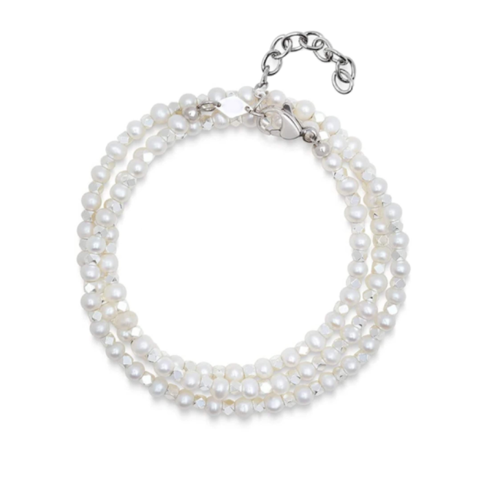 Melbourne Collection - Men's Silver Wrap-Around Bracelet with Pearls