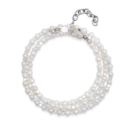 Melbourne Collection - Men's Silver Wrap-Around Bracelet with Pearls