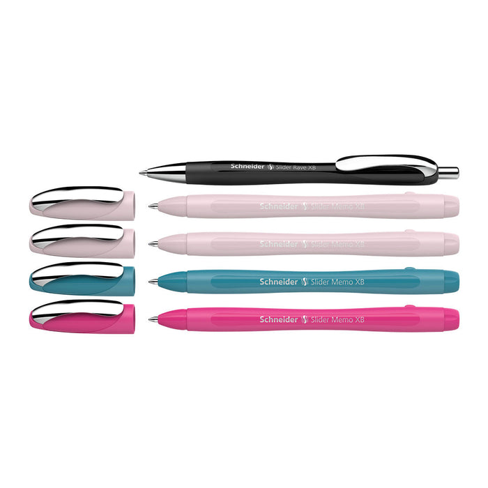 Schneider Memo Ballpoint Pens XB,Special Limited Edition, Blue Ink, Promo Set of 4 Units + 1 FREE Rave 150255