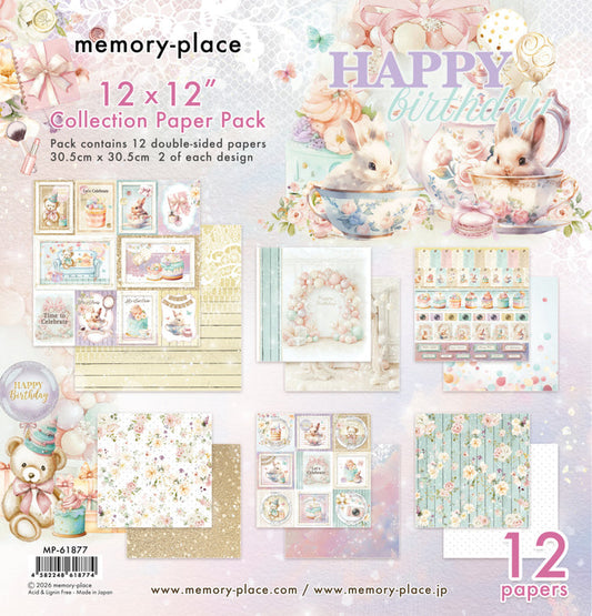 Memory Place - 12X12 Collection Pack - Happy Birthday. 12 sheets, 80lbs double sided. Available at Embellish Away located in Bowmanville Ontario Canada.