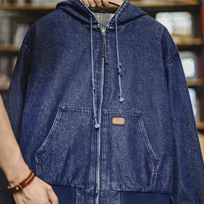 Men's American Retro Washed Hooded Denim Jacket — Workwear Style