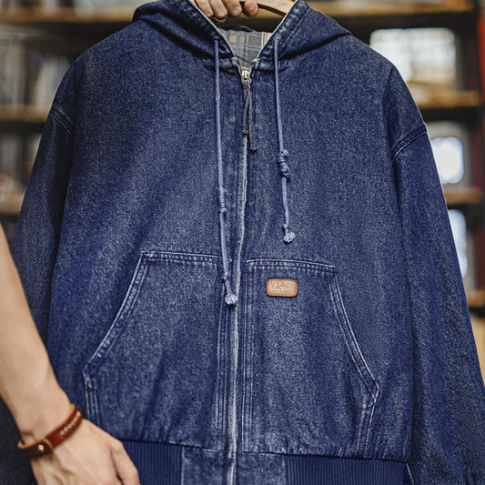 Men's American Retro Washed Hooded Denim Jacket — Workwear Style