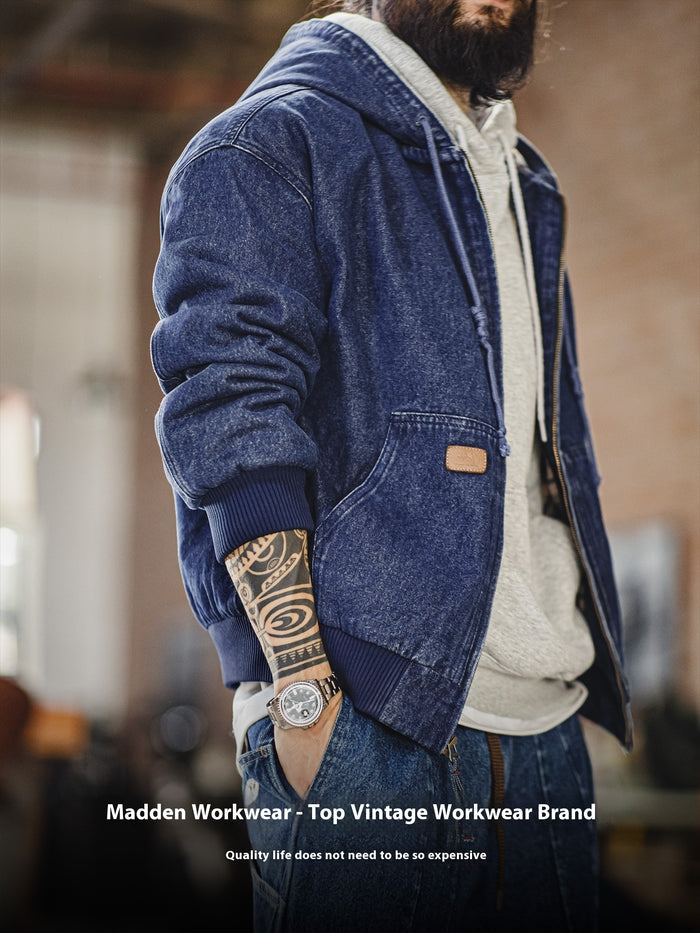 Men's American Retro Washed Hooded Denim Jacket — Workwear Style