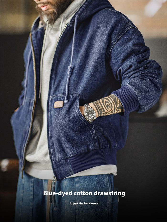 Men's American Retro Washed Hooded Denim Jacket — Workwear Style