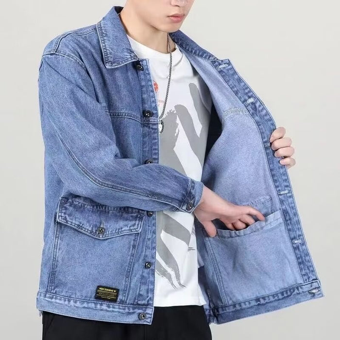 Men's American Workwear Loose Fit Denim Jacket — Blue, Black & Gray