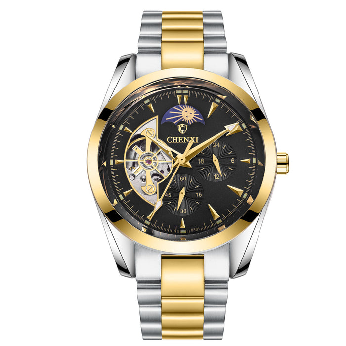 Men's Business Mechanical Watch — Luminous Moon Phase Stainless Steel