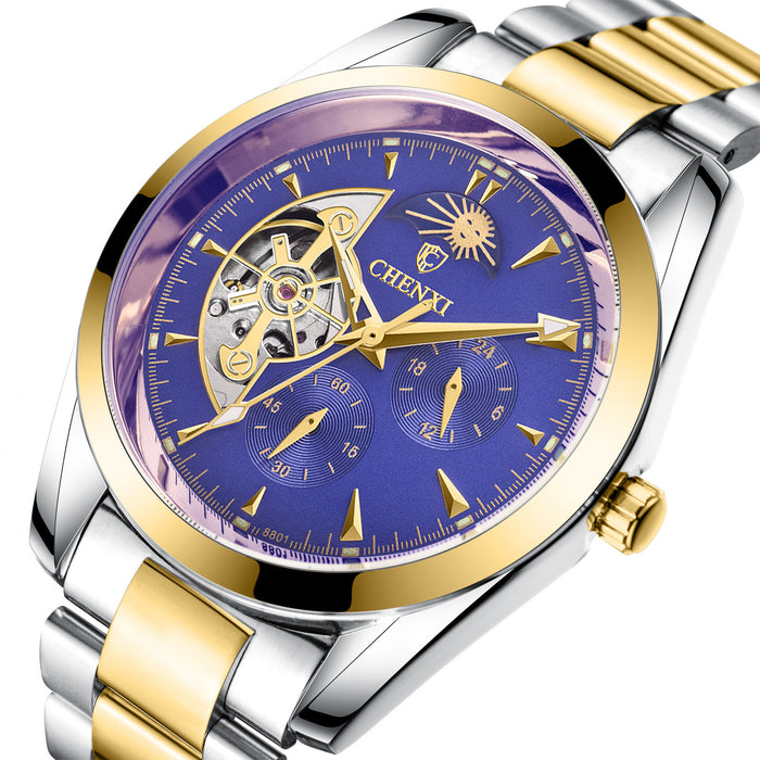 Men's Business Mechanical Watch — Luminous Moon Phase Stainless Steel