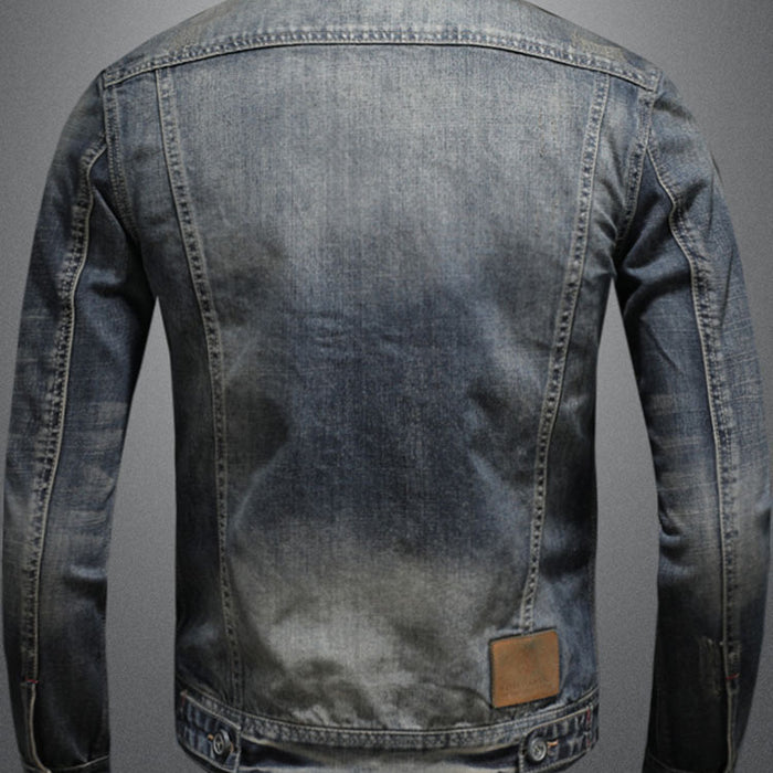 Men's Distressed Vintage Denim Jacket - European American Style