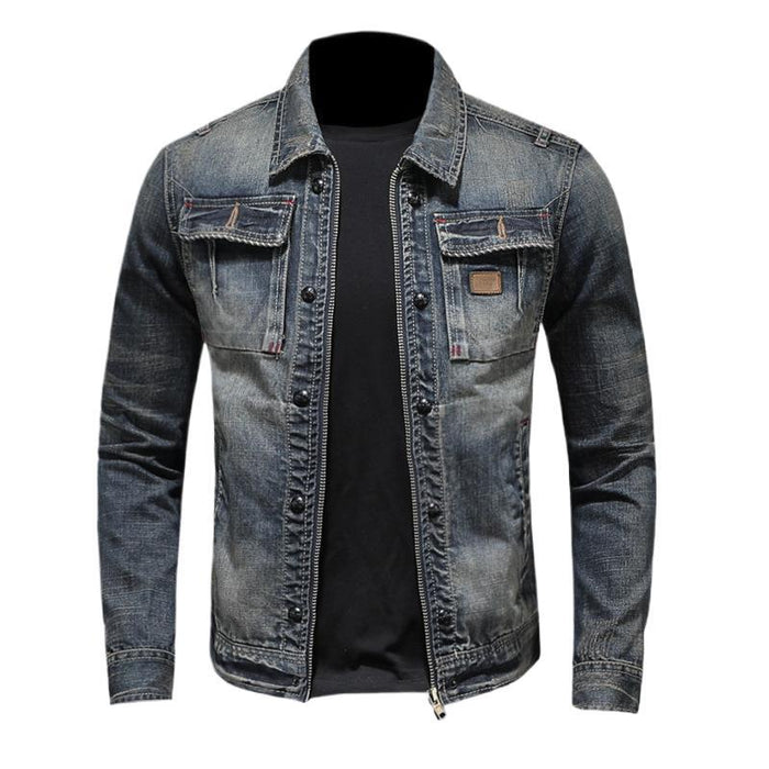 Men's Distressed Vintage Denim Jacket - European American Style