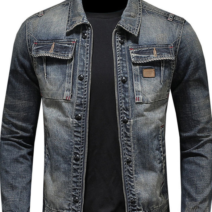 Men's Distressed Vintage Denim Jacket - European American Style