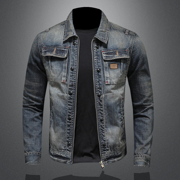 Men's Distressed Vintage Denim Jacket - European American Style