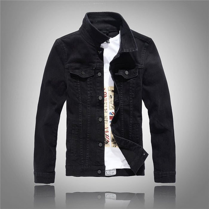 Men's Gray Washed Denim Jacket - Vintage Style Cotton Jacket