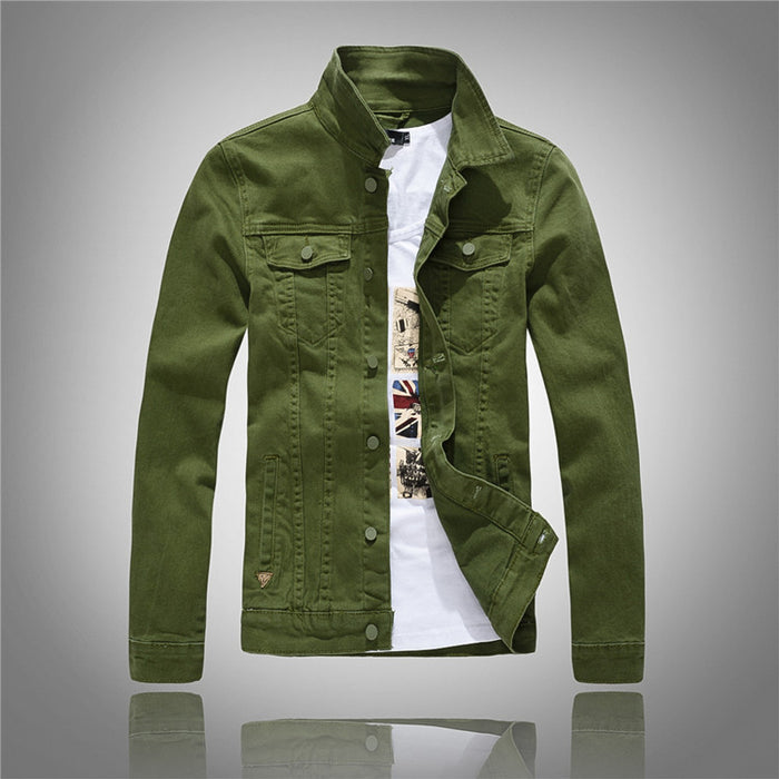 Men's Gray Washed Denim Jacket - Vintage Style Cotton Jacket
