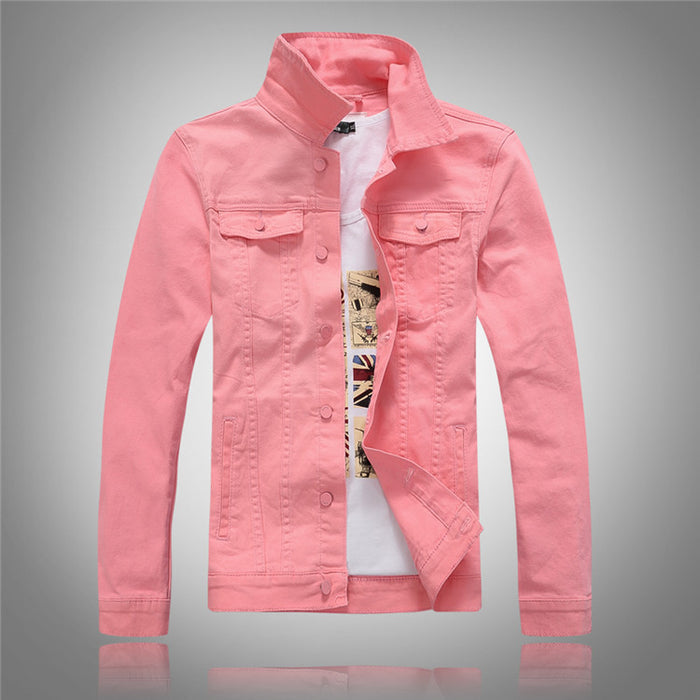 Men's Gray Washed Denim Jacket - Vintage Style Cotton Jacket