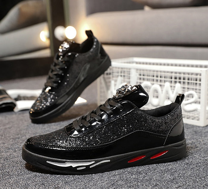 Men's Low-Top Casual Sneakers — Faux Leather with Rear Strap