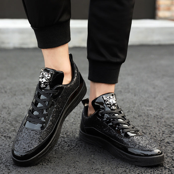 Men's Low-Top Casual Sneakers — Faux Leather with Rear Strap