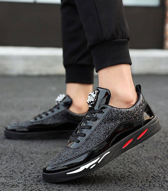 Men's Low-Top Casual Sneakers — Faux Leather with Rear Strap