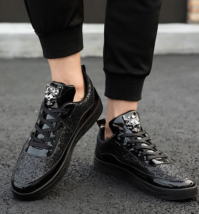 Men's Low-Top Casual Sneakers — Faux Leather with Rear Strap